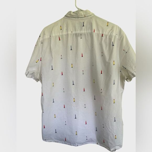 J. Crew Short Sleeve Cotton Button-Down Shirt White Lighthouse Print XL - Picture 6 of 7